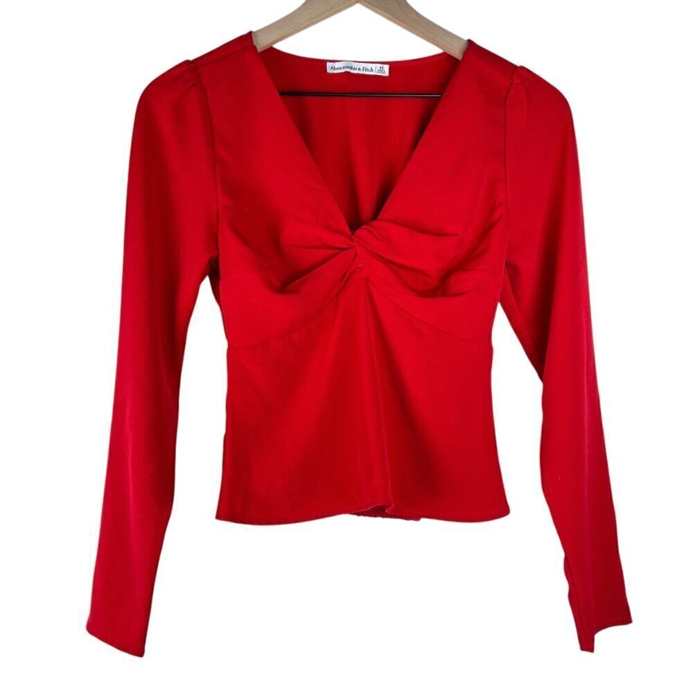 Abercrombie & Fitch Red V-Neck Twist Front Long Sleeve Blouse
